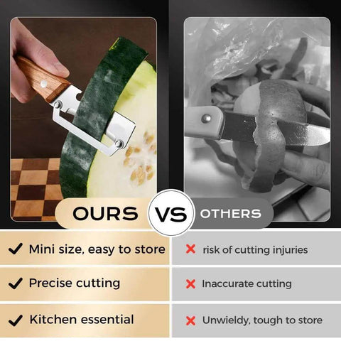 Comparison of Two Pack 2 In 1 Veggie Peeler And Bottle Opener with wooden handle to a generic peeler, highlighting efficiency and safety.