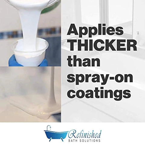 Pour On Tub And Tile Reglazing Kit For Sinks And Tubs, DIY Bathroom Remodel With Gloss White Finish being poured into a cup