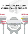 2° drop lock engaged on T-slot for Built Tough 1.5 By 1.5 Inch Clear Anodized Aluminum Extrusion 60 Inch Long.