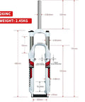 26 Inch Mountain Bike Suspension Fork With 100mm Travel Mechanical Lockout One And One Eighth Inch Straight Tube 9mm QR Disc And V Brake Compatible Dual Mount Lightweight Aluminum Black Blue, dimensions shown with measurements