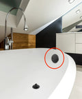 Dual Hole Bathtub Drain Overflow Cover Plate With Two Matching Screws Easy Peasy Installation Hella Solid Zinc Construction Drop Dead Sleek Matte Black Finish in modern bathroom.