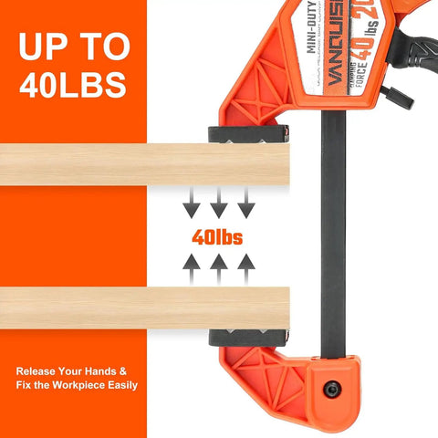 4 Pack 4 Inch Mini Bar Clamps for Woodworking, Tough 40 Lb Clamp Force, Compact 7.8 Inch Opening and 1.4 Inch Throat, Easy Grip Mini F Clamps for Fine Woodworking Projects and Crafting, orange clamp on wood