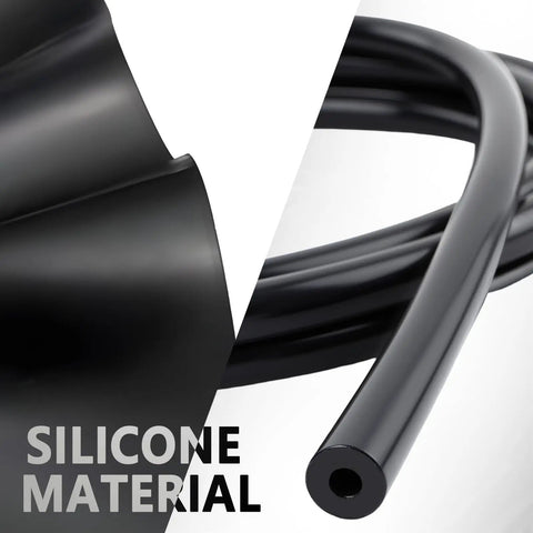 Close-up view of silicone material hoses from Six Piece 4.9 Ft Vacuum Hose Kit For Automotive Air And Water Lines With 64 Connectors And One Tube Cutter Universal Silicone Tubing ID One Eighth Inch To Three Eighths Inch For Engine Vacuum And AC System Applications
