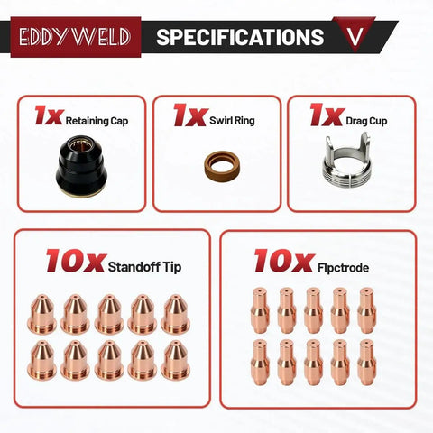 23Pc Plasma Electrode And Nozzle Kit For IPT-45 45A Plasma Torch Including parts and quantities displayed in diagram