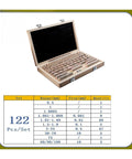 122 Piece Hardened Steel Precision Gauge Block Set With Zero Point Zero Zero Zero One Millimeter Calibration for router setup in wooden case.