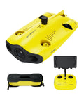Underwater Drone With Pro Grade 4K Video And 12MP Photos, EIS Stabilization, Live View, Depth And Temperature Data, Direct Connect Remote Controller, Dive To 330 Feet, Portable ROV in yellow color with remote