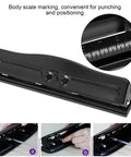 Ultra Compact 4 Hole Paper Punch for A4 refills with scale markings and user adjustments, 6mm hole diameter, 10 sheet capacity, black