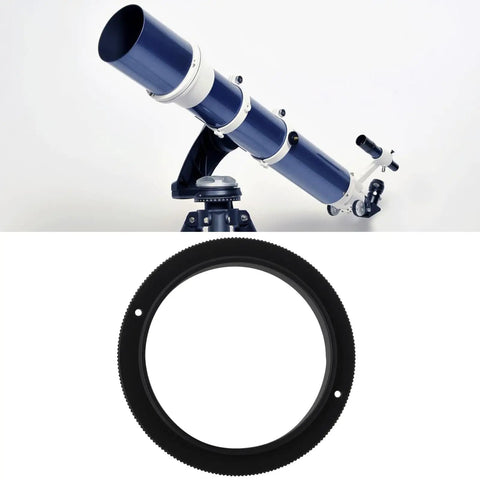 Male To Male M54x0.75 Telescope Adapter Ring For 50Mm Lens Filter, shown with telescope, 54x0.75 threads, 65mm OD