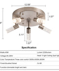 Diagram showing dimensions of Five Head Dimmable LED Ceiling Spotlight Track Lighting Kit With Adjustable Round Heads, UL Listed Driver.