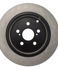 Centric Premium rear brake rotor, 120.44115; silver braking surface with black hub and five lug holes (front view).