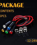 5 Pack 6mm LED Indicator Lights Black Plastic Signal Dots 12V To 24V With 1 Quarter Inch Mounting Hole And 15 Cm Wire Length Mixed Colors