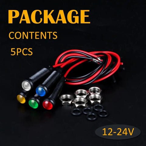 5 Pack 6mm LED Indicator Lights Black Plastic Signal Dots 12V To 24V With 1 Quarter Inch Mounting Hole And 15 Cm Wire Length Mixed Colors