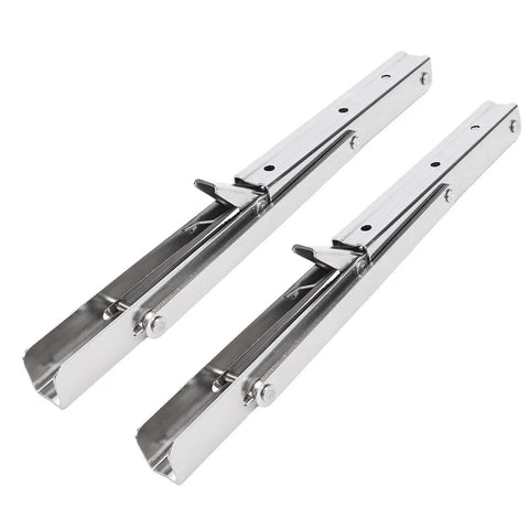 Two Pack Stainless Steel Folding Shelf Brackets For Wall Mount And Table Use Self Deploying Space Saving Design Rustproof And Heavy Duty