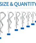 Stainless Steel Cotter Pins Set 200 300 500 Pcs R Clips Retaining Pins For Automotive And DIY Quick Fix Kit Durable Rust Resistant Hitch Pin Clips Ideal For Trailers Farm Equipment And General Fastening Projects, size chart with 4-30 pcs