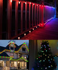 Outdoor C9 Christmas Lights 134 Feet 150 LED, App Controlled, Music Sync, illuminating porch, house, and tree.