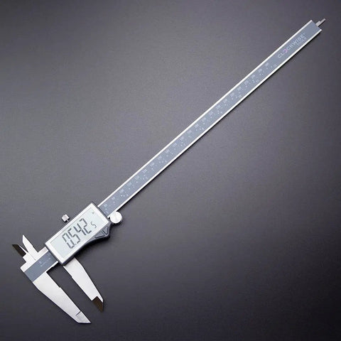 IP54 Rated Digital Caliper With Inch, Metric, And Fraction Conversion, 0-12 Inches (300mm), Large LCD Screen shown at angle