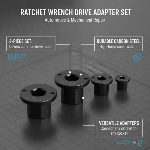 Kick Ass Multipurpose Ratchet Drive Adapter Kit With 4-Piece Carbon Steel Socket Converter Set For Ultimate Versatile Tool Compatibility In Auto Repair And Gear Work, 4-piece adapters