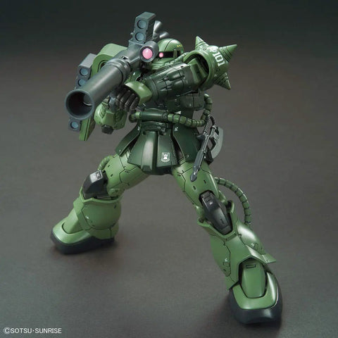Gundam The Origin Zaku II Type C6 R6 HG 1 144 Model Kit with belt fed machine gun and bazooka in action pose.