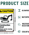 Warning Construction Area Sign Aluminum 8x12 Inch Watch For Moving Equipment Outdoor Work Zone Public Access Area Durable Rust Resistant