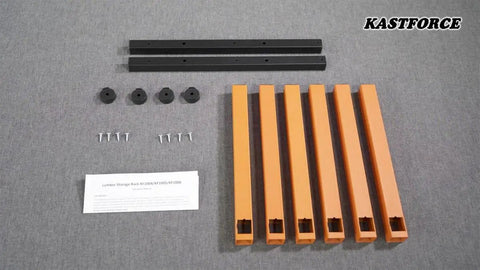 Components for Orange Lumber Storage Rack, 3-Level System, Holds 110 Lbs Per Level, Adjustable Width 48 To 72 Inches, Durable Sheet Metal Screws, Heavy Duty Wood Rack For Workshop