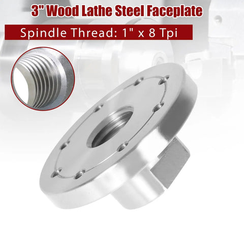 3 Inch Lathe Face Plate in 45 Steel for 1 Inch X 8 TPI Spindle, wood lathe faceplate with machined flats and mounting holes