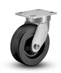 Hella Heavy Duty Kingpinless Swivel Plate Casters Featuring Tough Phenolic Wheels And Rock Solid 1000 Lb Load Rating With Quick Bolt On Four Inch Top Mount, single caster setup.