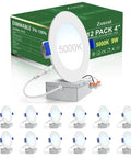 12 Pack 4 Inch Ultra Thin LED Recessed Ceiling Lights With Junction Box 5000K Daylight 9W Equal 80W Dimmable Canless Wafer Downlight