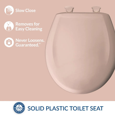 Slow Close Toilet Seat With Easy Clean Hinges Durable Plastic Round Venetian Pink Made In USA A Cozy Yet Practical Bathroom Upgrade For Quiet Close Lids And Simple Cleaning Easy Install No Tools Needed
