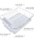 3 Piece Dish Rack Set with Cutlery Basket and Drainboard Tray Self Draining Open Wire Countertop Drying Rack in Chrome White