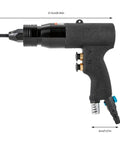 Side view of Pneumatic Rivet Nut Gun Set for 10-24 and 1/4, 5/16, 3/8 inch rivnuts, durable metal construction, air tool.