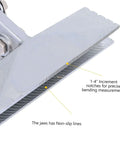 Close-up of Multifunctional Hand Seamer Tool for Ductwork with non-slip handle and increment notches for precise bending.