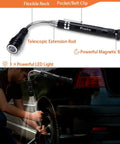 Magnetic Telescoping Pickup Tool Set with LED light and flexible neck in use for car repair