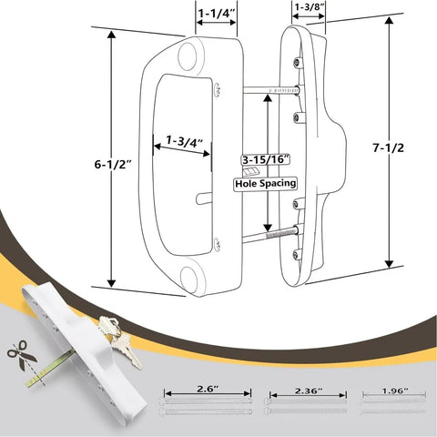 Level Up Your Home Security With This Heavy Duty Aluminum Sliding Glass Patio Door Handle Set Featuring Rock Solid Mortise Lock And Spare Keys For Dead Simple Diy Fixes, detailed diagram with measurements.