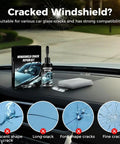 Windshield Crack Repair Kit For Cars Two Piece Universal Glass Repair Kit With Repair Liquid For Chips And Cracks shown on car dashboard