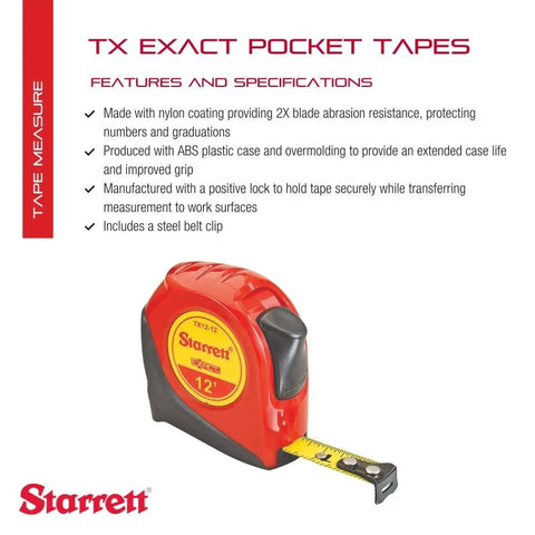 Pocket Tape Measure One Half Inch Wide Twelve Foot Imperial Tape With Nylon Coating Self Adjusting End Hook Steel Belt Clip And ABS Case Heavy Duty Build For Pro Jobsites Great Grip And Long Lasting Durability