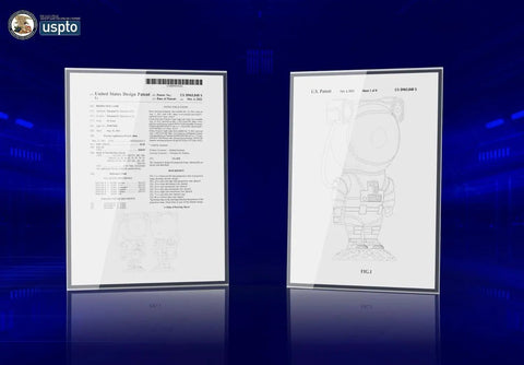 Patent illustration of Cosmic Projector Lamp With LED Night Light For Kids, Spaceman Starry Sky Night Projector, design on blue