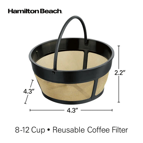 Permanent Gold Coffee Filter For Most 8 To 12 Cup Basket Coffee Makers With Easy Grip Handle, Reusable.