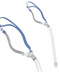 Two Pack Replacement CPAP Hose And Frame Set With Headgear Included, Quiet, Leak Free Seal And Cozy Fit And No Mask Cushion, Noise Reduction For P10 Style CPAP Users, Ideal Sleep Solutions, showing two blue and gray sets with headgear
