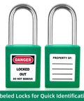 Go-To Lockout Tagout Kit 10 Piece Green Safety Padlock Set With Keyed Different Locks And Two Keys Each OSHA Compliant