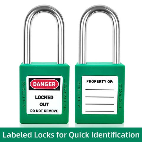 Go-To Lockout Tagout Kit 10 Piece Green Safety Padlock Set With Keyed Different Locks And Two Keys Each OSHA Compliant