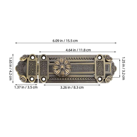 Old School 6 Inch Decorative Door Latch With Screws, Vintage Sliding Door Lock, Antique Zinc Alloy, with detailed measurements