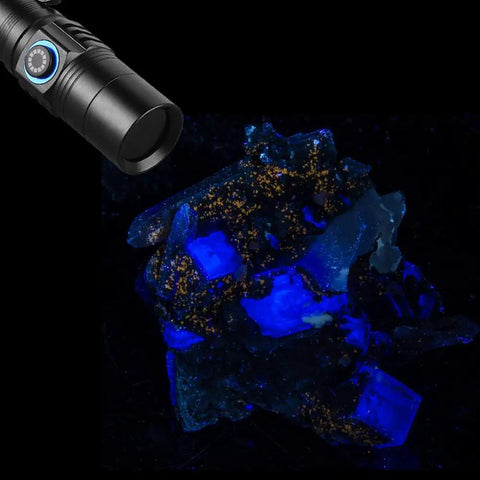 365nm UV Flashlight Blacklight For Minerals And Rock Hunting illuminating glowing rocks under ultraviolet light