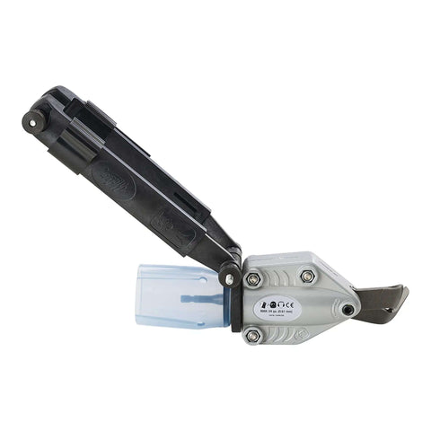 TurboShear Drill Attachment For Corrugated Metal Roofing, 360 Degree Rotating, Drill Powered Shear, side view close-up