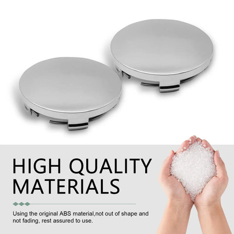 Heavy Duty Silver Wheel Center Caps Four Pack For Cars Trucks Suv Sedan featuring durable ABS with a shiny metallic finish.