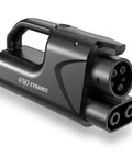 Nacs To Ccs1 Adapter With Secure Interlock For Tesla Superchargers, 500 Amp 1000 Volt, black plug-in charger with handle.