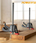 24 Inch Quick Release Bar Clamp With 30 Inch Spreader, Ratcheting Design in use on wooden workbench, 2 Pack