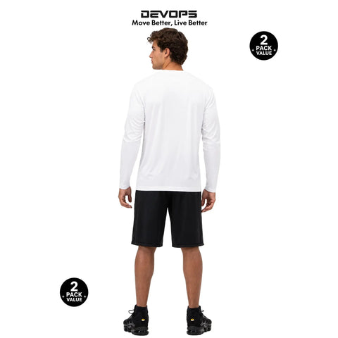 Back view of man wearing Two Pack Men's UPF 50 Plus Long Sleeve Sun Shirts Stay Dry Quick Dry Breathable Moisture-Wicking Tech Fabric