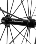 Close-up of hub on 50mm Carbon Road Wheelset 700C Clincher With 23mm Inner Width, Toray T700 Carbon Fiber, EN Quality Tested