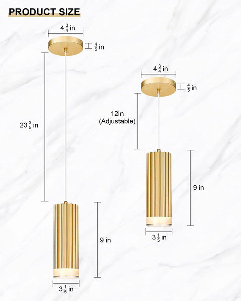 LED Pendant Light Fixtures Gold Cylindrical Pendant Lights For Kitchen Island Modern Living Areas Entryway Dining Room Bathroom And Bedroom 3 Pack Aluminum Alloy Body With Acrylic Shade with size dimensions