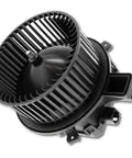 Heavy Duty OE Replacement HVAC Blower Motor For Audi SQ7 2020 Through 2023 close-up view with black plastic housing and fan blades.